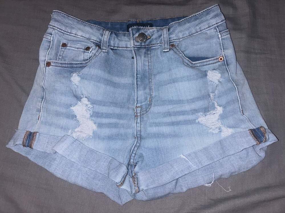 Aeropostale High Rise Curvy Midi Distressed Cuffed Denim Shorts